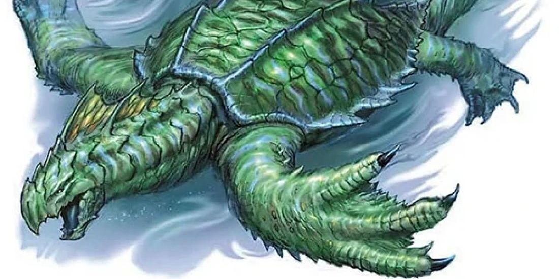 A Dragon Turtle attacking underwater in DnD