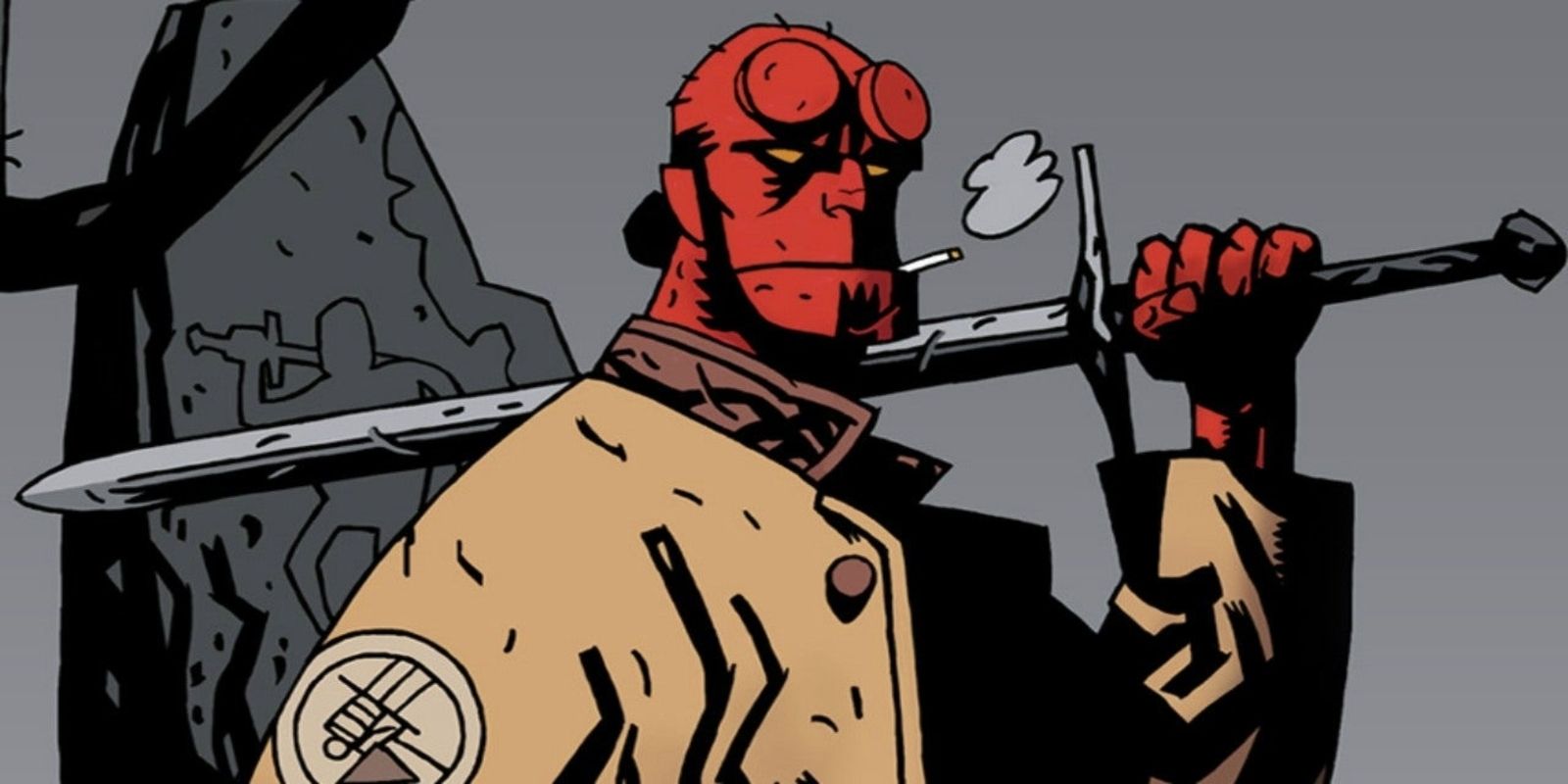 Hellboy holds a sword by Mike Mignola