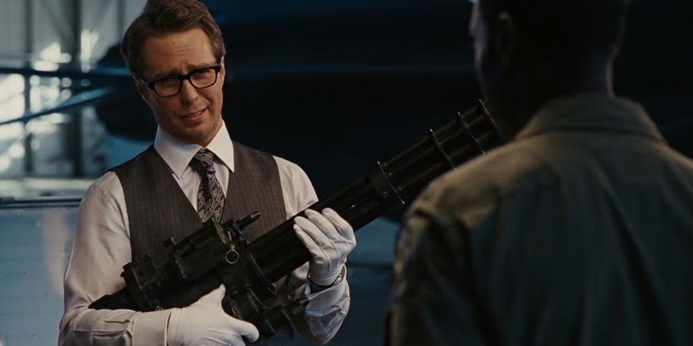 Justin Hammer sells Rhodey weapons in Iron Man 2.