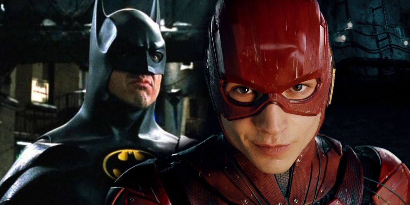 Michael Keaton Batman alongside Ezra Miller Flash