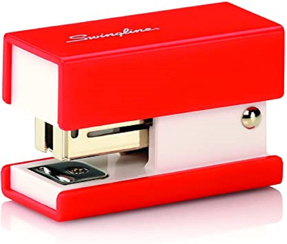 An official image of a mini red swingline stapler