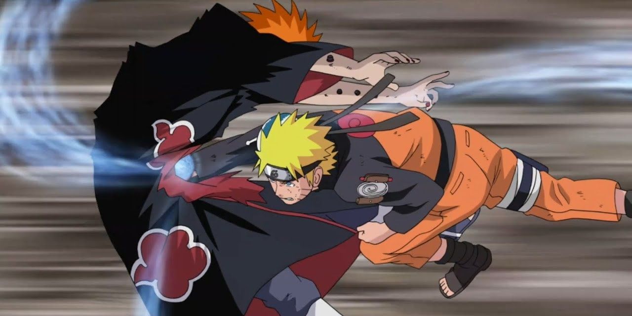 Naruto punching Pain in the stomach in Shippuden.