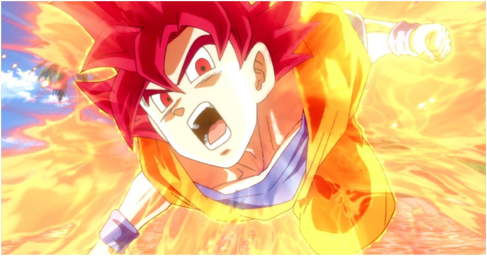 Goku flying in battle