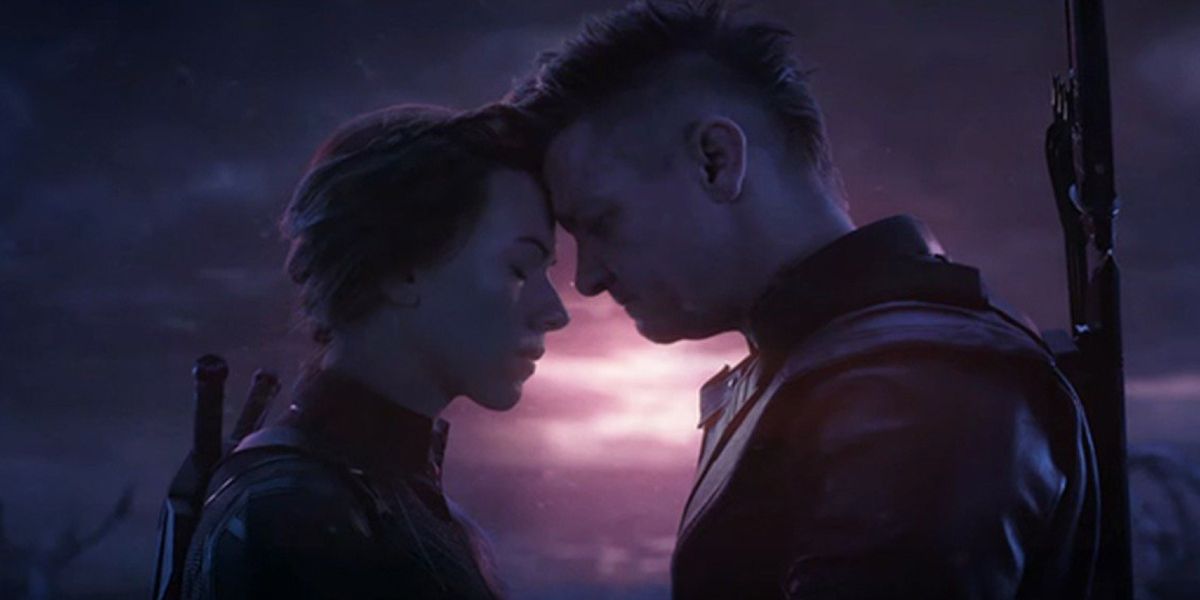 Scarlett Johansson as Black Widow and Jeremy Renner as Hawkeye