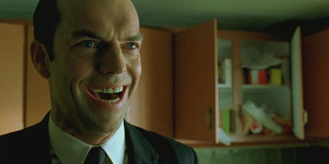 Movie: The Matrix - Agent Smith smiling and laughing 