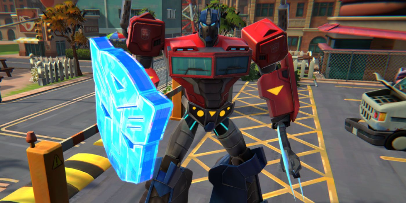 Optimus Prime with his Autobot shield in Transformers: Battlegrounds