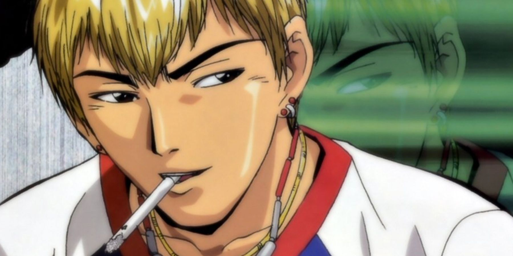 GTO eikichi onizuka is looking to the side and smoking a cigarette