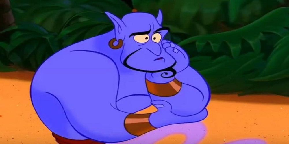 Genie in Aladdin looking concerned