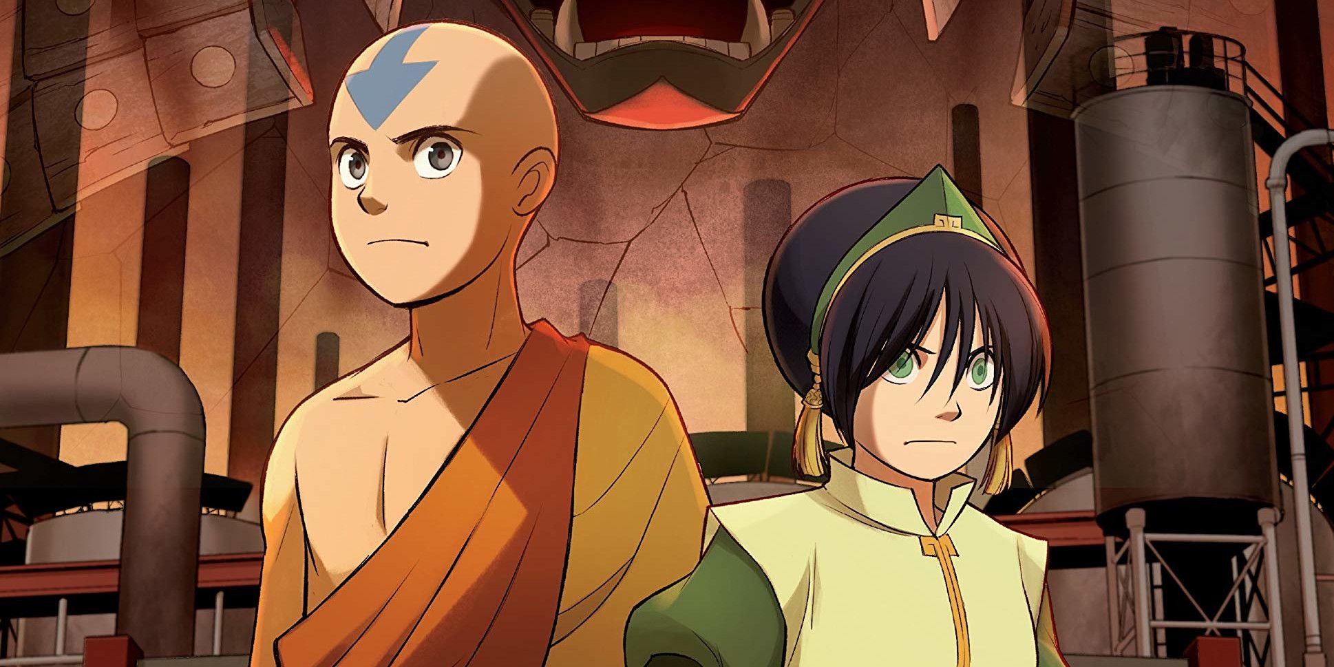 Aang and Toph standing next to each other from Avatar: The Last Airbender - The Rift graphic novel.