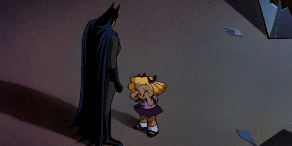 Baby Doll cries in front of Bruce Wayne in Batman: The Animated Series