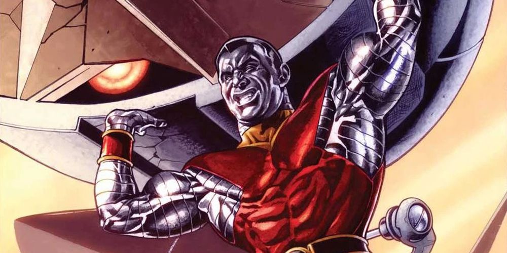 Colossus carrying a Sentinel's head from Marvel Comics