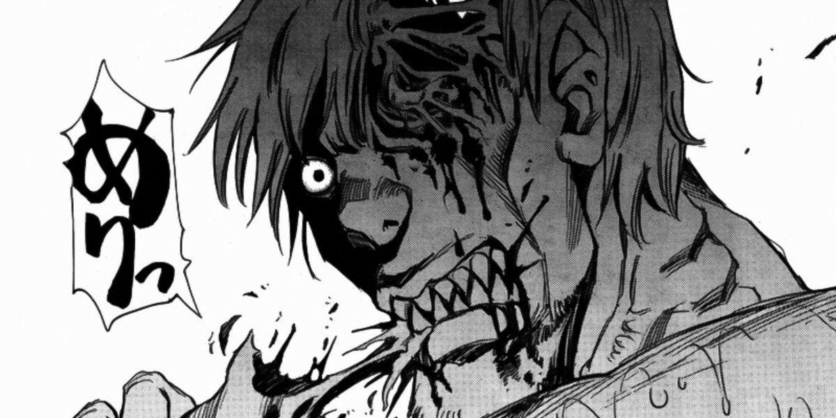 A zombie eats flesh in the Cradle of Monsters manga