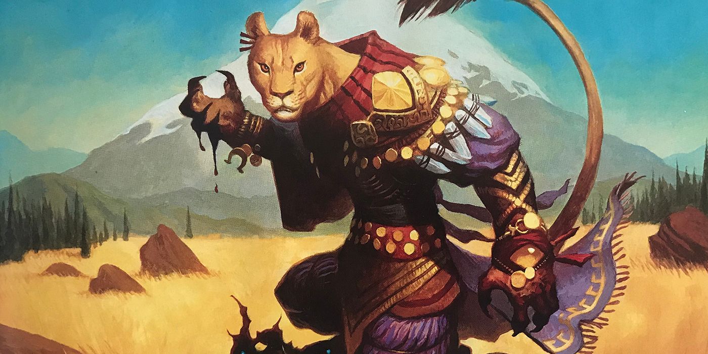 A leonin monk preparing to fight in DnD.