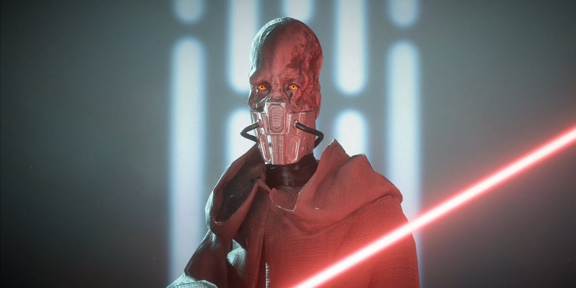 Darth Plagueis wields a red lightsaber. 