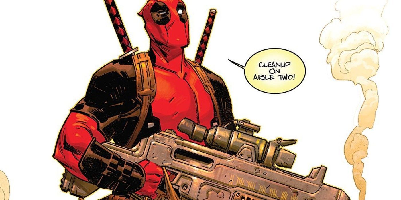 Deadpool holding a gun in Marvel Comics