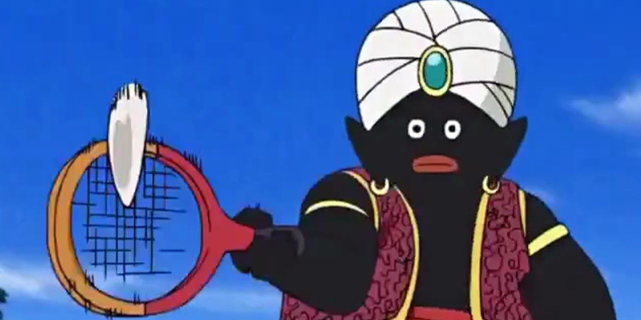 Mr. Popo plays badminton in Dragon Ball Z.
