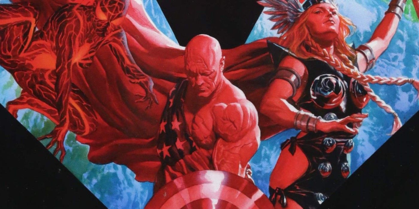 Spider-Man, Captain America and Thor on the Earth X cover.