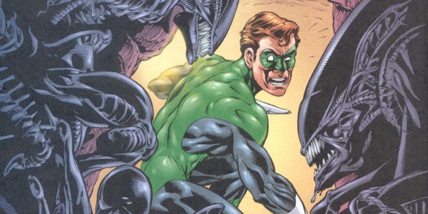 Kyle Rainer's Green Lantern faces Xenomorph aliens in comics.
