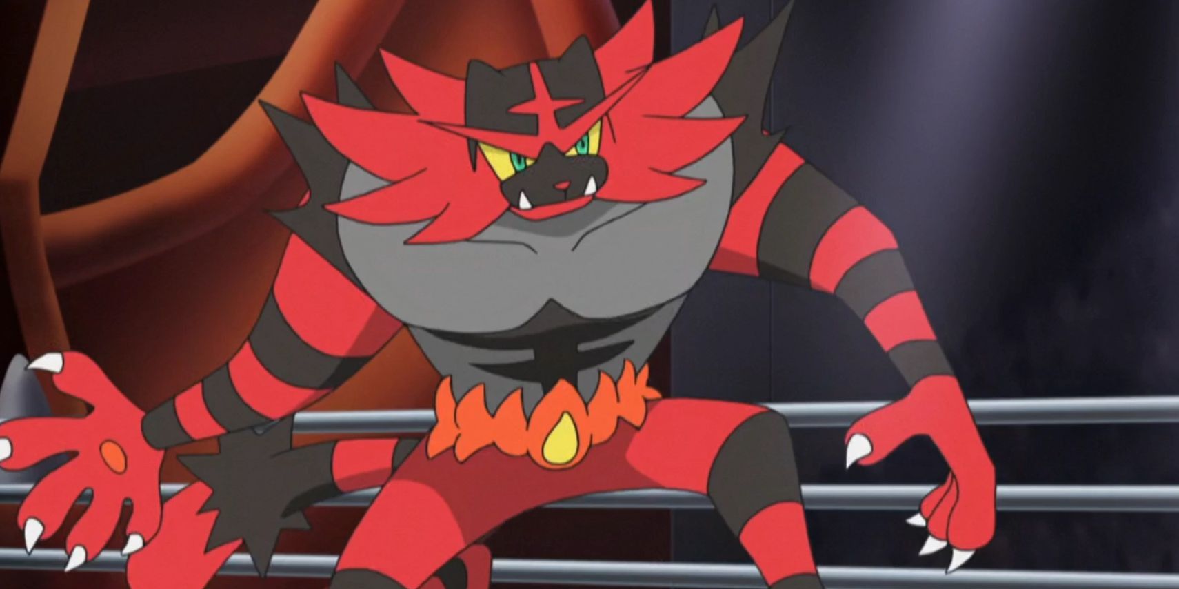 Incineroar ready to fight in the ring in Pokemon Sun and Moon anime.