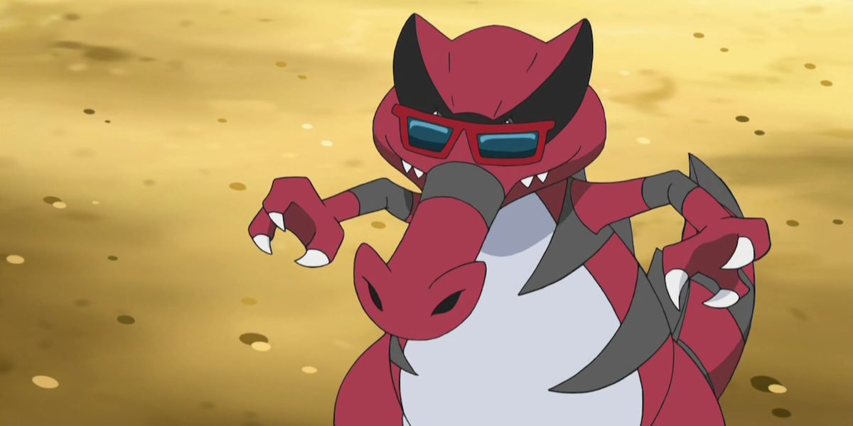 Krookodile looking cool and ready for battle in the Pokemon anime