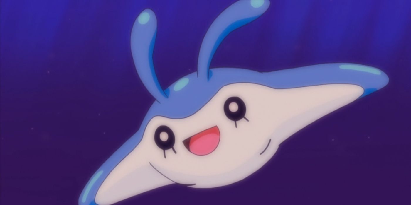 Mantyke smiling while swimming in the Pokemon anime