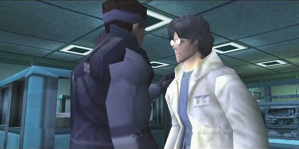 Solid Snake makes sure Otacon is safe in Metal Gear Solid