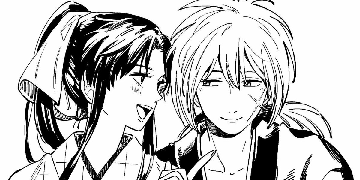 Kaoru lovingly poking at Kenshin