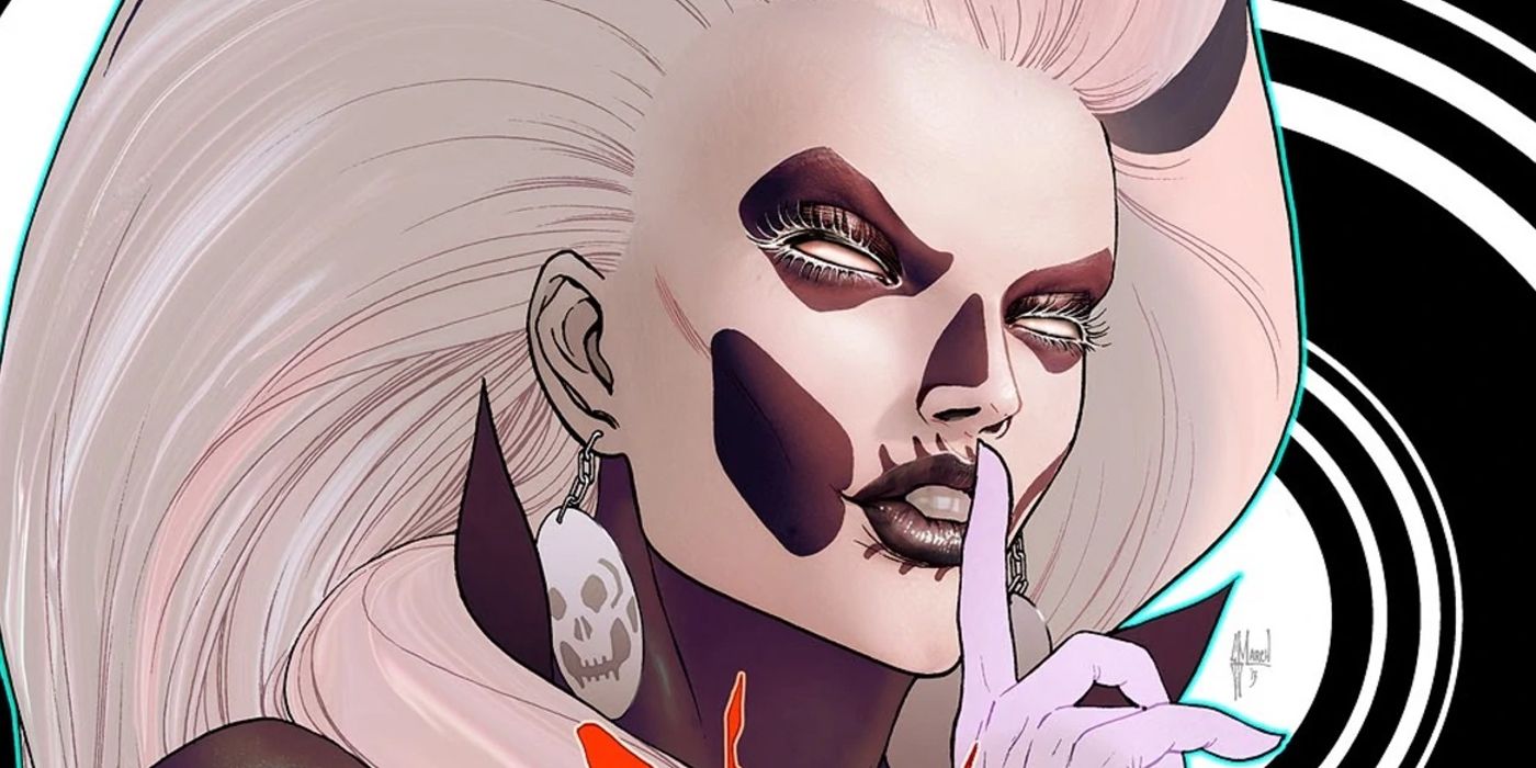 Silver Banshee holding a finger to her lips