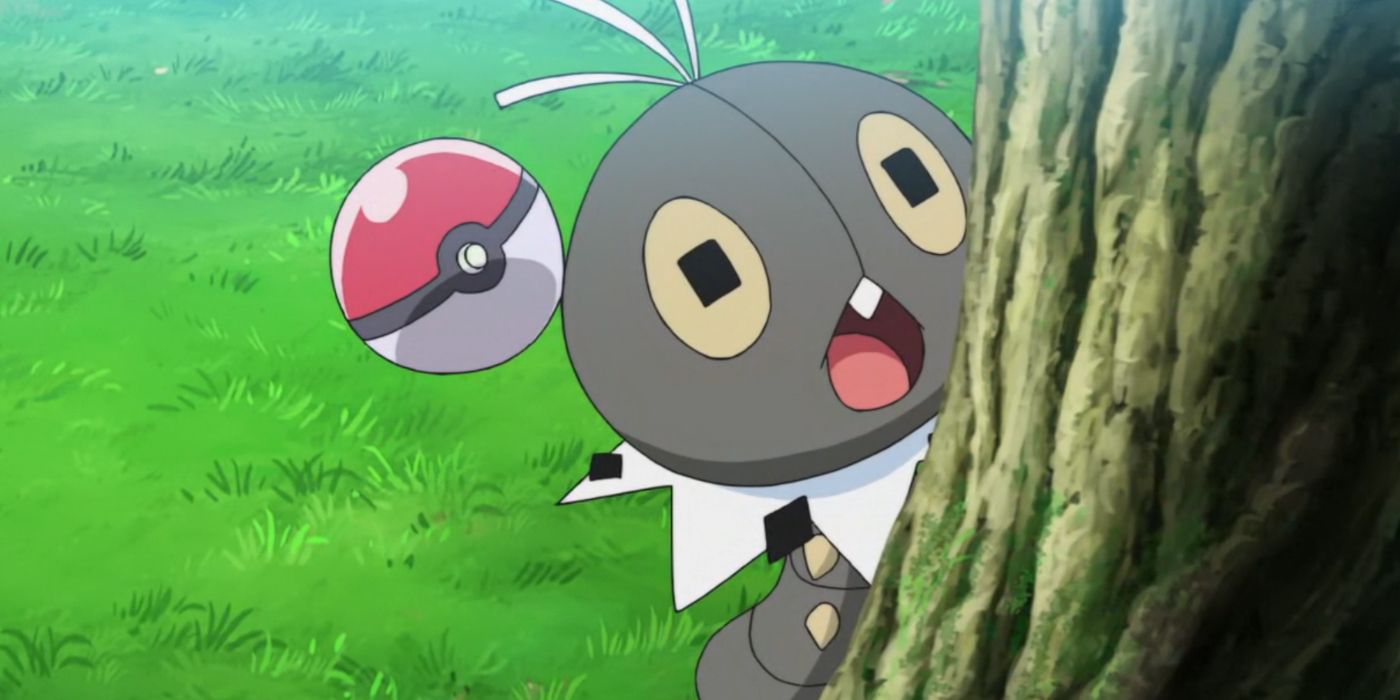 pokemon Scatterbug fleeing a pokeball up a tree