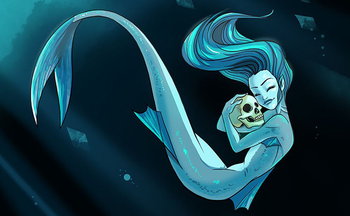 Scylla hugs a skull in art for The Sea In You