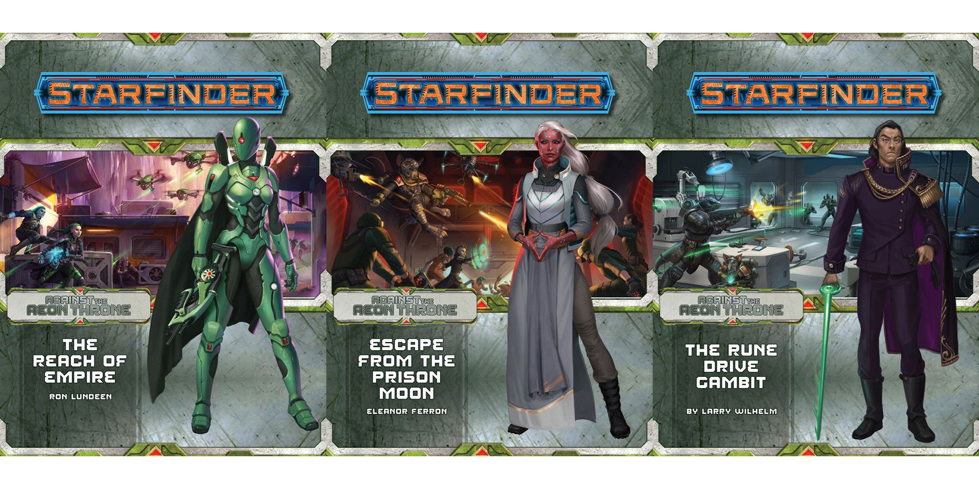 Three Starfinder books feature Sci-Fi battles on their covers