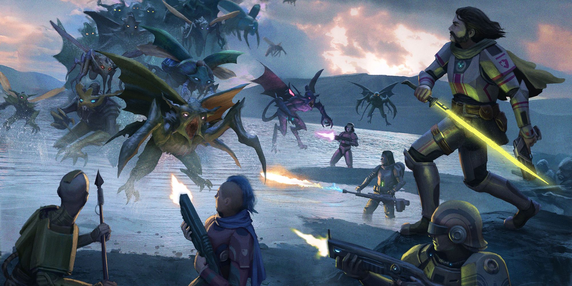 Heroes fight an alien swarm in Starfinder