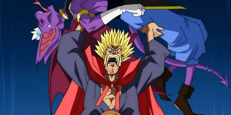 Mr. Satan en forma de Super Saiyan arrojando a Beerus (fingir)