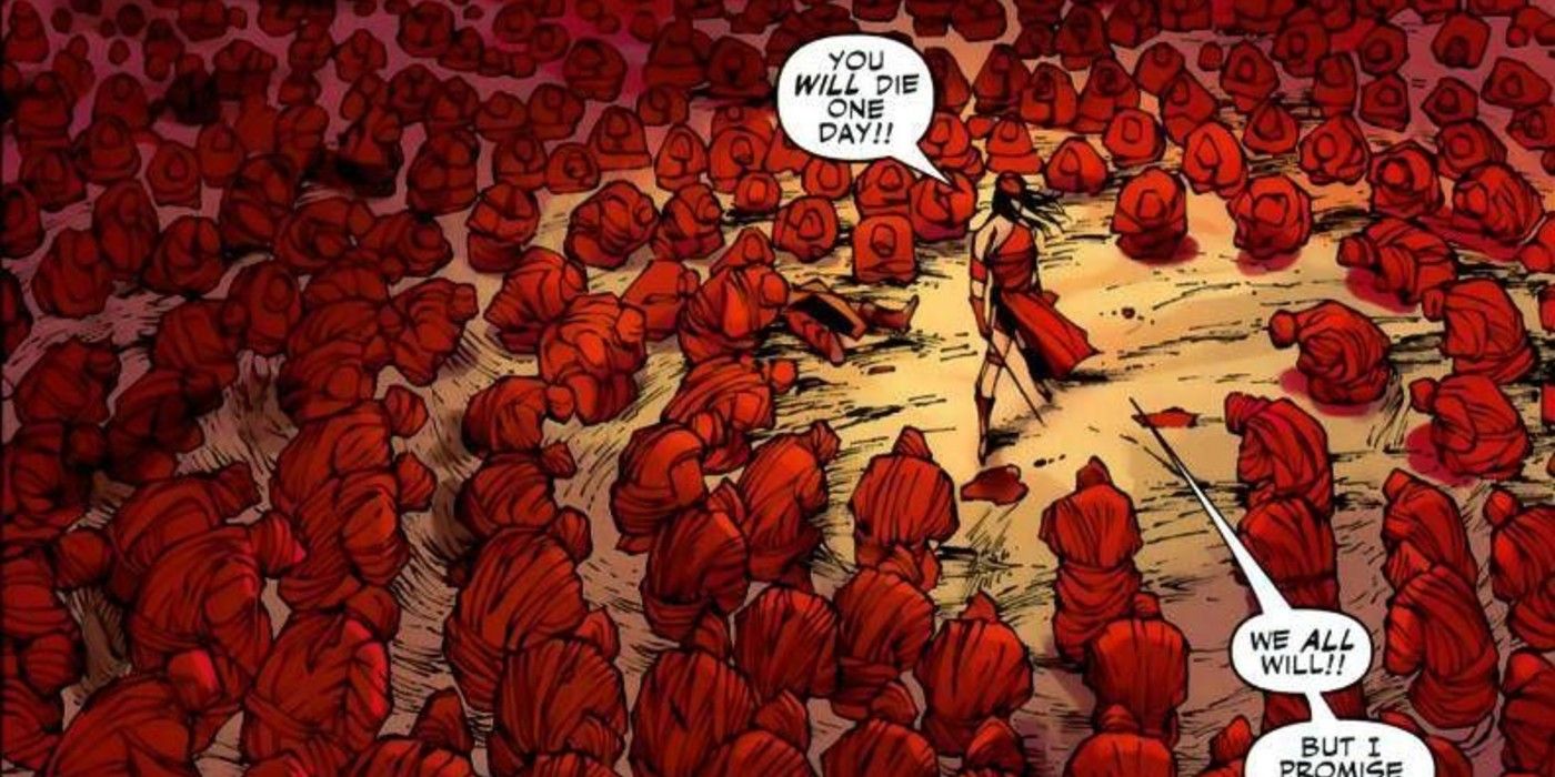 Marvel's Elektra addresses the Hand Ninja clan.