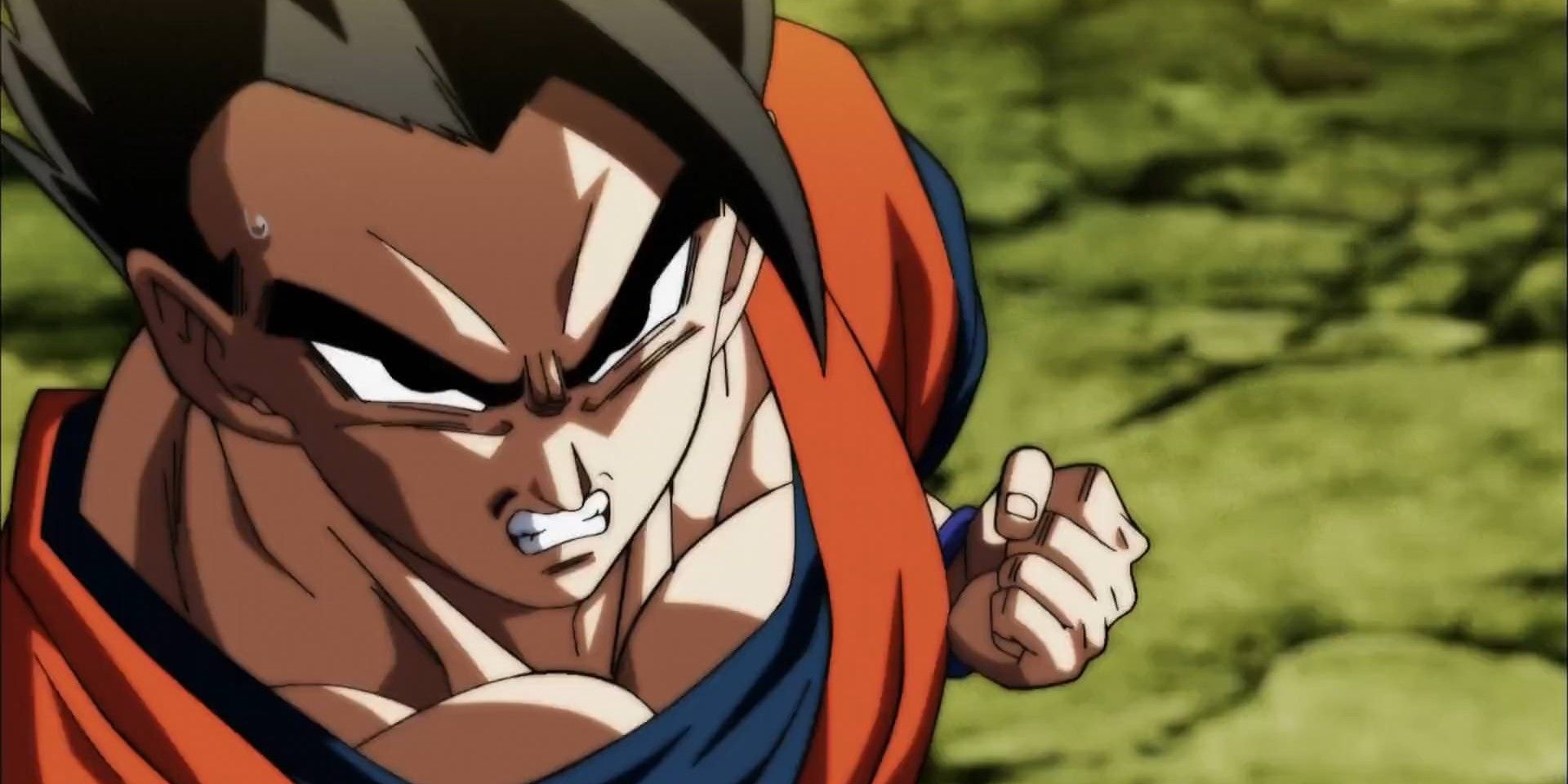 Gohan gets angry during the Tournament of Power in Dragon Ball Super.