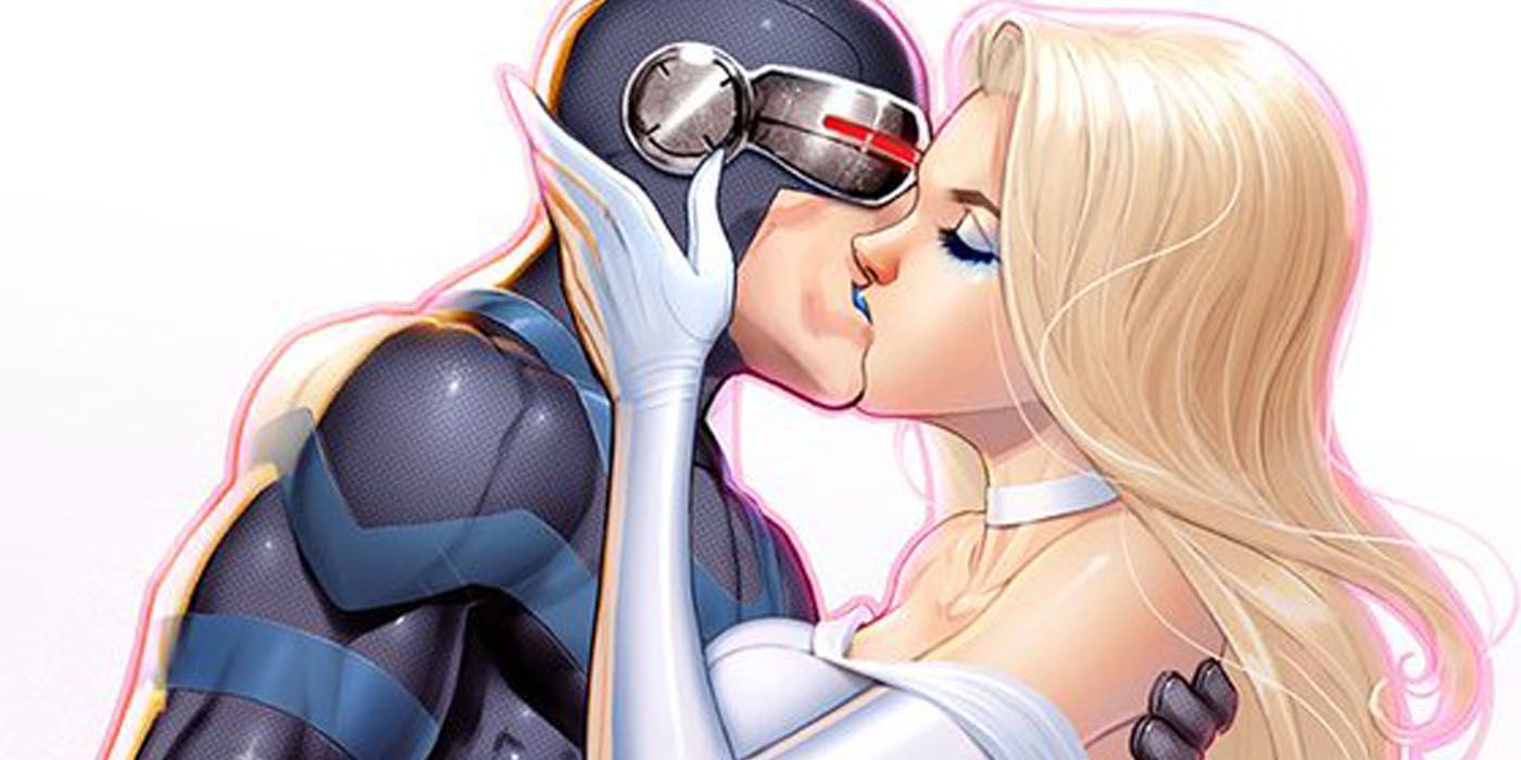 Cyclops kisses Emma Frost in Marvel Comics
