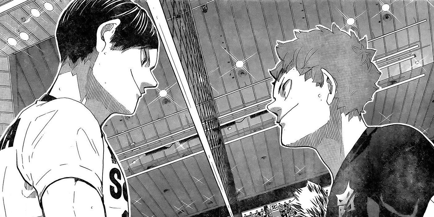 A Black Jackal player and a Adler player facing off in Haikyuu!!