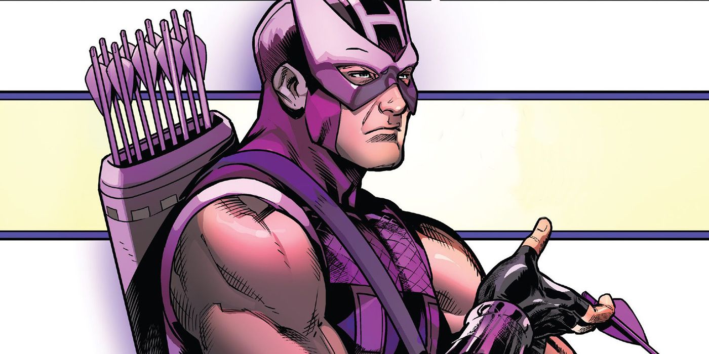 Hawkeye in his classic purple costume