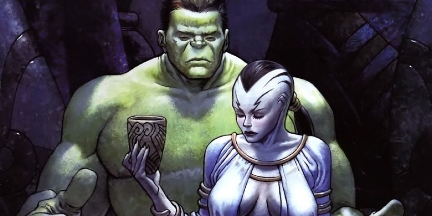 Hulk and Caiera The Oldstrong on their wedding night from the Marvel Comics' story Planet Hulk