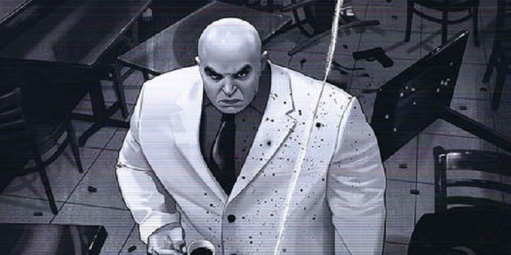 Kingpin Being Viewed Through A Black And White Security Camera