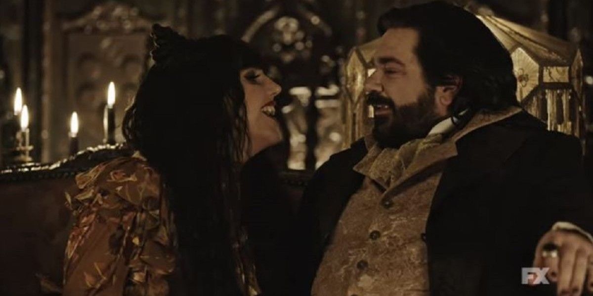 nadja and laszlo laughing together in what we do in the shadows