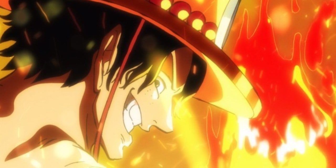 Portgas D Ace using his Mera Mera no Mi Devil Fruit in One Piece.