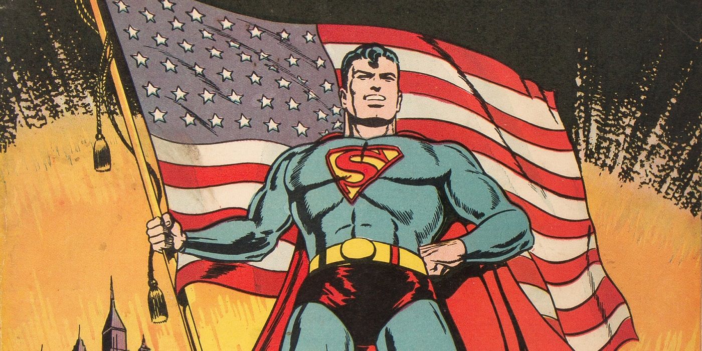 Superman holding the American flag
