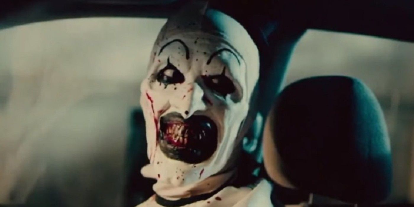 Terrifier 2's Art the Clown sitting in a car