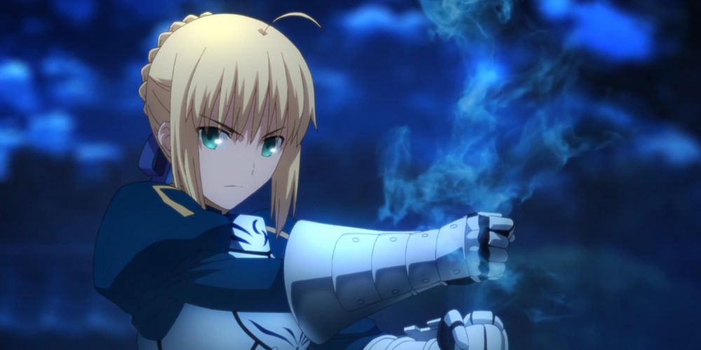 Saber standing confidently in front of her Master
