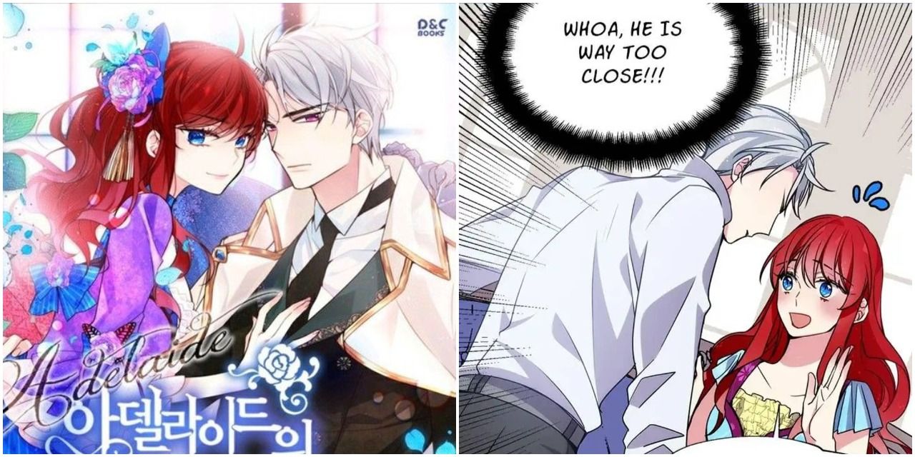 Red-head girl and silver-haired man hugging in the Adelaide manhwa