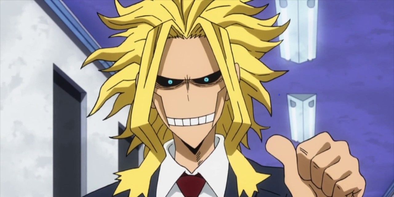 all might pointing at himself in my hero academia