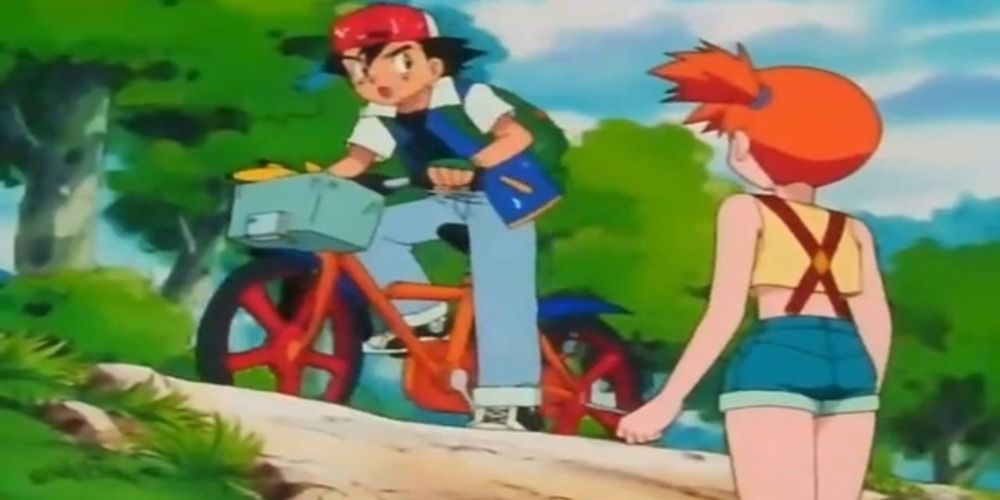 Ash takes misty's bicycle 