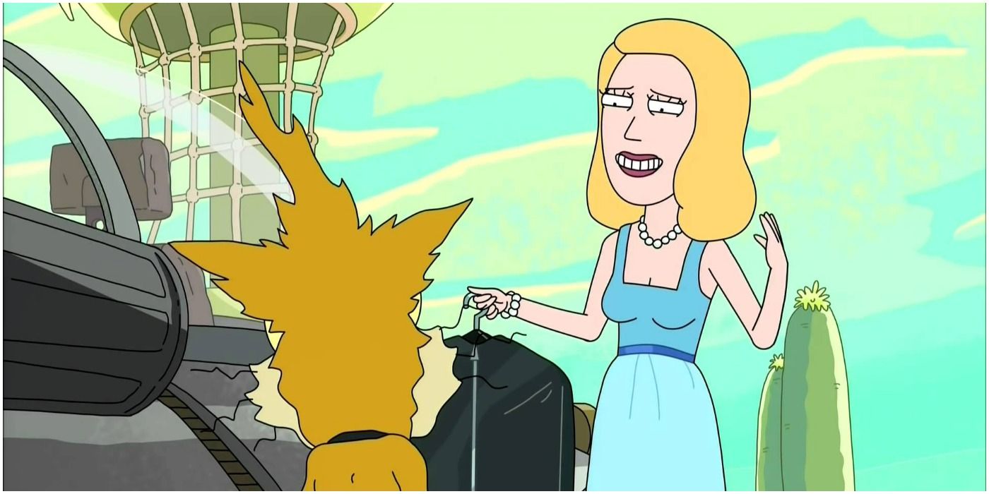 Beth in The Wedding Squanchers in Rick And Morty holding a bag.
