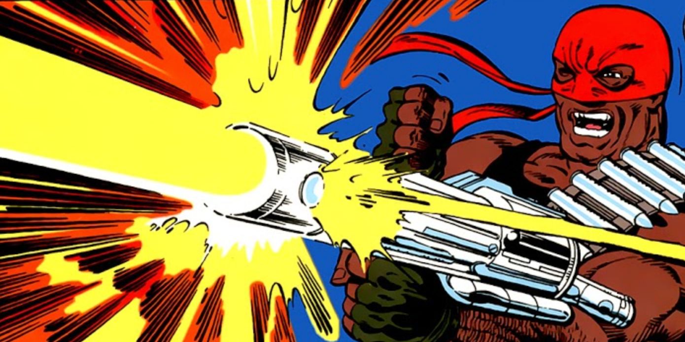 Bloodsport yells while firing his weapon in DC Comics